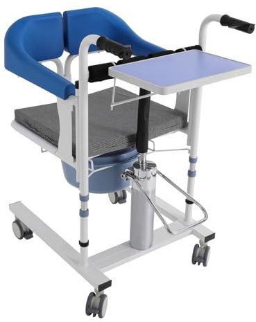 HarBin-Star Patientenlifter Transferstuhl mit Rollen, Toilettenstuhl für Senioren, Hydraulischer Hubrollstuhl, Höhenverstellbar 42-60cm, Toilettenstuhl Fahrbar für Schwangere, Menschen (Blau)