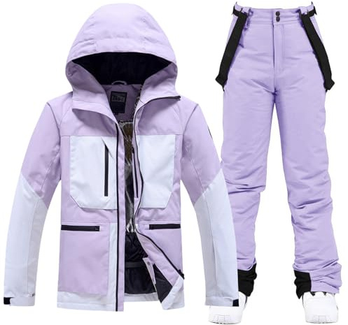HOTIAN Ensemble de Ski Femme - Veste et Pantalon 2 Pièces - Combinaison de Ski Femme - Imperméable et Coupe-Vent - Hiver - Pour le Ski et les Activités Outdoor, L