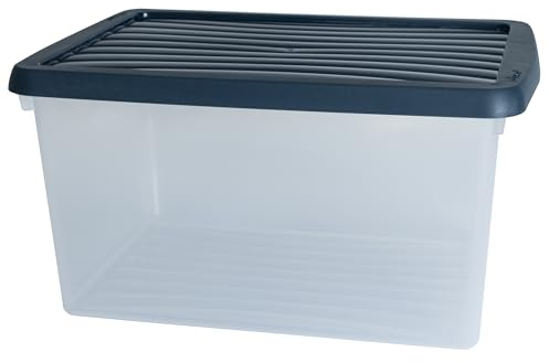 2x AUFBEWAHRUNGSBOX 16L DINA4-Format Deckel 39x27,5x20,5cm transparent Blau