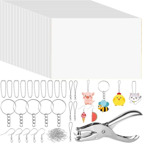 Jgzzmxuq 156-Teiliges Schrumpfkunstwerk, Schrumpffolie, 30-Teiliges Papier-Schlüsselanhänger-Werk, zum Basteln, Handabdruck, Muttertagsmarkierung