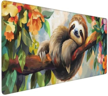 Faultier Niedlich Mauspad,Large XXL Mouse Pad 700x300x3mm Tastatur Matte, Vernähte Kanten WassXerdicht Anti-Rutsch Mauspad,Erweiterter Schreibtisch Schutz Mauspad für Geschenk Weiblich Office k-509