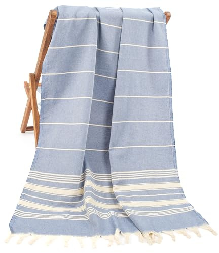 Hammetex Peshtemal Oeko-Tex Zertifiziertes, Leichtes & Sandfreies Extra Groß Strandtuch, Saunahandtuch, Hamamtuch, Yogatuch, Badetuch, Duschtuch, Reisehandtuch – 95x185 cm