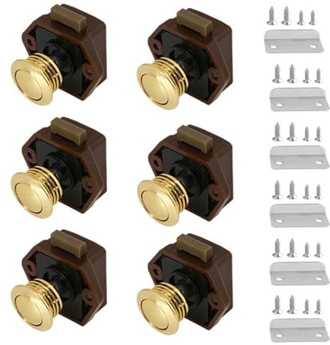 MTSmart 6 Stück Wohnmobil Schlösser, Cabinet Push Lock Button Catch, Keyless Wohnmobil Verriegelung für Wohnmobile, Yachten, Boote, RV Camping Schrank, Wohnwagen, Cut Out 20mm (Gold)