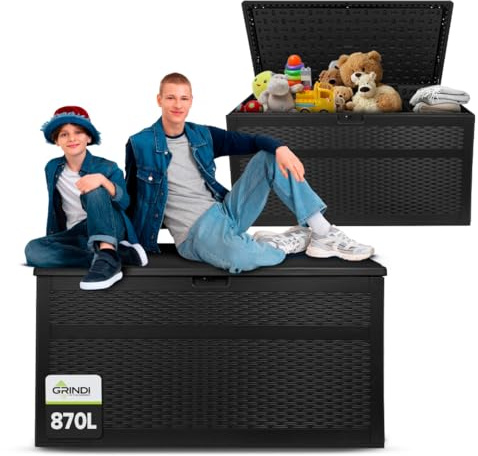 Grindi - Gartenbox 870 L - Auflagenbox wasserdicht Rissa II - Aufbewahrungsbox mit Deckel Garten - Kissenbox Outdoor wasserdicht - Geräteschuppen - Balkonmöbel - Gartenmöbel - Garten Zubehör