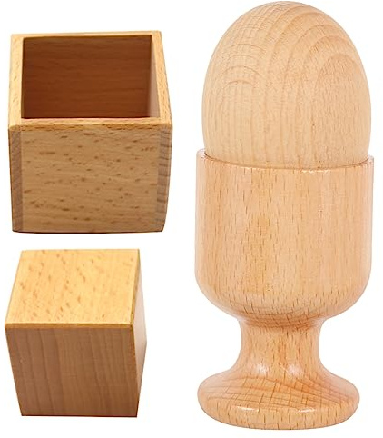 Kisangel 2juegos Juguetes Montessori para Bebés De Coordinación Ojo-Mano con Huevo y Taza De Madera Caja con Bloque Cuadrado Desarrollo Sensorial y Creatividad Infantil Segura