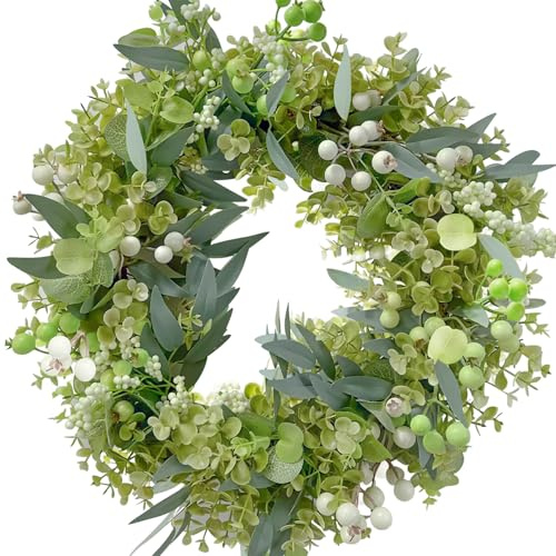 WYIPOLZI Eucalyptus Wreaths for Front Door, Artificial Eucalyptus Garland, Spring Summer Green Wreath, Lifelike Artificial Wreath Door Decoration for Indoor and Outdoor