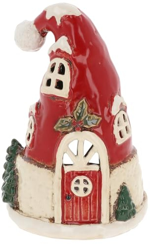 Shudehill Giftware Christmas Village Keramik-Teelichthäuser, rote und weiße Weihnachtsmotive, viele Designs zur Auswahl (Weihnachtsmannhaus)