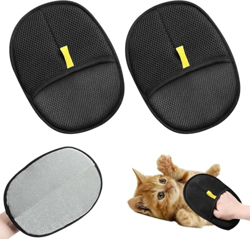 2 Pieza Guantes de Aseo de Doble Cara para Mascotas Guantes Reutilizables for Quitar el Pelo de Mascotas Cat Dog Grooming Hair Static Remover Gloves Guantes de Limpieza para Quitar el Pelo de la Ropa
