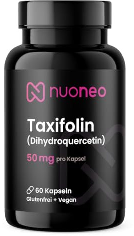 nuoneo Taxifoline 50 mg – Dihydroquercétine – 60 gélules véganes | 50 mg de taxifoline (dihydroquercétine) issue d’écorce de mélèze · sans additifs · végan · testé en laboratoire