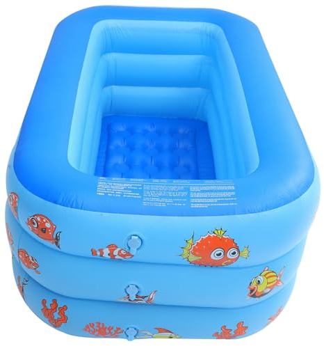 Piscina Inflable para Niños Azul de PVC, Tres Niveles, Cuadrada | Verano y Juego en Casa, Diseño Hinchable, Uso Infantil, Favorece Interacción entre Padres E Hijos