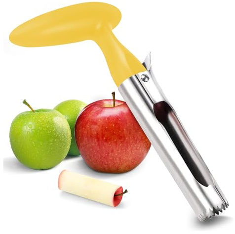 Apple Corer, Apple Corer Remover with ABS Handle and Serrated Stainless Steel Blade, Easy-to-Use Apple Core Remover for Pears, Bell Peppers, Fujis (Yellow)