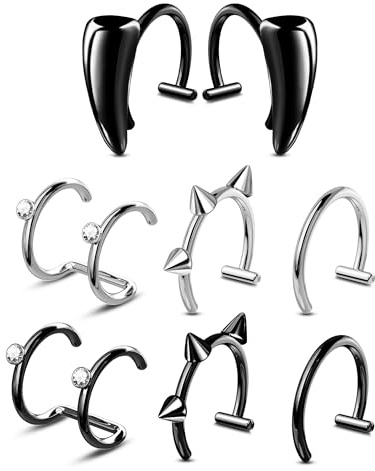 OUFER Falscher Lippenpiercing Schmuck 316L Chirurgenstahl Labret Ring Reif für Unterlippe Verstellbarer Vampirzahn Ring Set Faux Piercing Schmuck Nicht-Piercings für Frauen Männer
