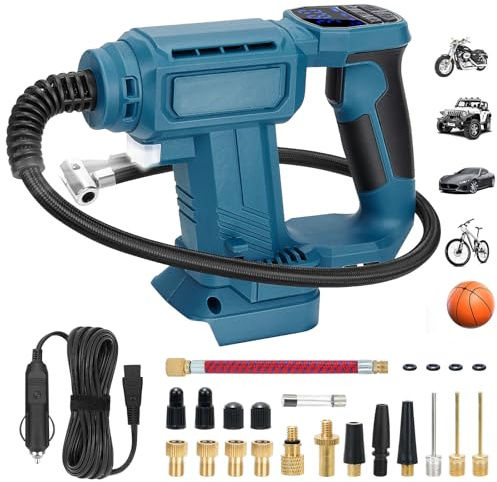 Akku Kompressor kompatibel mit Makita 18V Akku,Bürstenlosem Autokompressor mit Digitalem Manometer,150PSI,LED-Licht & Autostopp, für Auto,Motorrad, Fahrrad, Sportbälle (Ohne Akku)