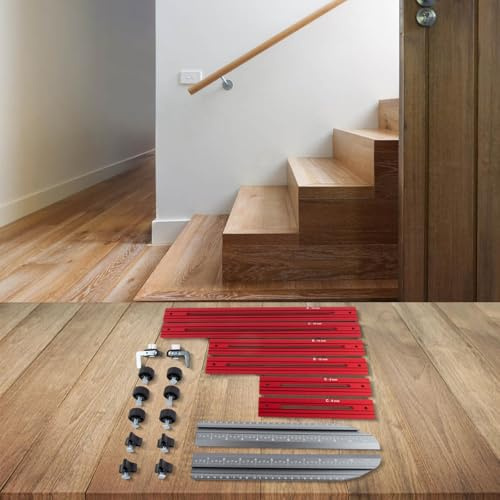 Besttoolifes Stair Measuring Tool, Aluminum Alloy Adjustable Stair Tread Template Jig and Layout Gauge for Stairs, Cabinets and Custom Furniture