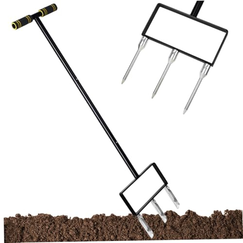 Aérateur de pelouse Outil de Jardin Manuel Robuste 109 cm (43 po) en Acier à 3 Pointes avec poignée Ergonomique pour aérer Le Sol et Creuser des Carottes Gazon.