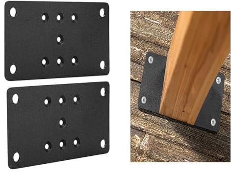 Homeponnew Base de poste de acero para columnas de patio de hormigón, paquete de 2 placas de anclaje negras resistentes de 6.5 x 3.5 pulgadas para pabellones, cubiertas y barandillas