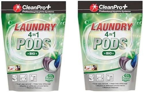 CleanPro Bio Laundry Detergent Pods 4-In-1 Washing Capsules With Fresh Fragrance - Powerful Laundry Detergent For Stain Removal, Bright Colours & Whites High-Value Family Size (60)