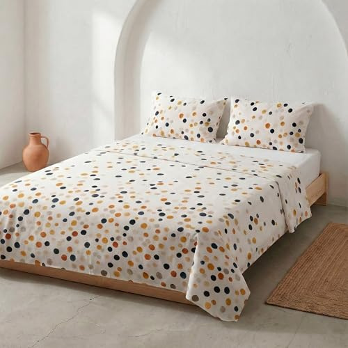 GAMUSI Geometriskt lakanset säng 135 x 190/200, 100 % bomull, 4 stycken, andningsbar, mjuk, grön