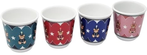 Bialetti Set 4 Tazzine Bicchierini da Caffè Colorate Design con Orsetti Joyful Memories in Ceramica 70ml Lavabili