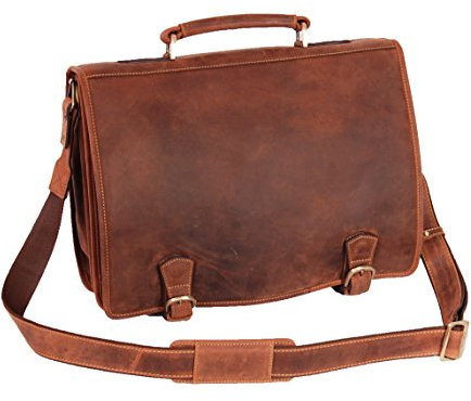 Echtes Leder-Weinlese-Hellbraun-Aktenkoffer-Laptop-Schulter-Multi Fach-Beutel A134