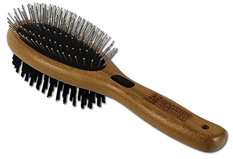 BAMBOO GROOM Combo Brush I Größe L I Doppelbürste für Tiere mit kurzem & mittellangem Fell I Hundebürste mit abgerundeten Pins & Wildschweinborsten I Bürsten zur Fellpflege I Bürste für Katze & Hund