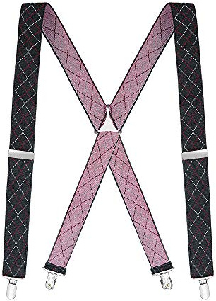 Buyless Fashion Suspenders for Men - 48 Elastic Adjustable Straps 1 1/4 - X Back - 5104-Black-Argyle