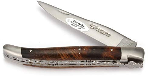 Laguiole en Aubrac - 12 cm Laguiole Taschenmesser - Doppelplatine - Griff Eisenholz - Messer Klinge und Backen matt