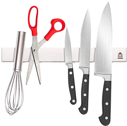 GLD - 16 (40cm) Magnetic Knife Rack/Holder. Deluxe, Elegant Stainless Steel Hanging Knife, Tool and Utensil Strip. Horizontal Rack for Kitchens, Bars and Garages.