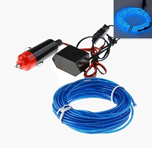1x BLAU (2 Meter) EL - AMBIENTEBELEUCHTUNG 12V + 1x Zigarettenanzünder Lichtleisten Strip Band Licht Ambiente Beleuchtung Innenraumbeleuchtung edle Optik