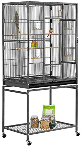 Yaheetech 54-inch Wrought Iron Standing Large Parrot Parakeet Flight Bird Cage for Small Parrot Sun Parakeet Green Cheek Conure Lovebird Budgie Finch Canary Bird Cage with Stand