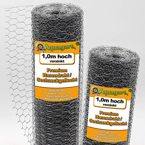 Aquagart Maschendrahtzaun 100m Sechseckgeflecht verzinkt I Hühnerzaun Kaninchendraht Hasengitter feinmaschig 13 x 13 mm I 6-Eck Drahtgeflecht 0,7 mm I 100 cm hohe Hasendraht