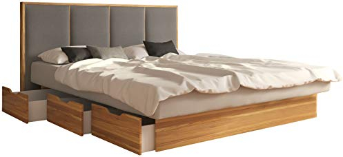 SuMa - Komplett Wasserbett 200x200 dual mit Schubladensockel Wildeiche Eiche und Kopfteil Quaddro, Farbe lightgrey 200x200 cm