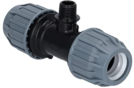 STEMAX-Wassertechnik: PP-Klemmverbinder, T-Stück 90° klemm x AG x klemm, PN16, Trinkwasserzertifiziert, DVGW, Größe: 32mm x 1“ x 32mm
