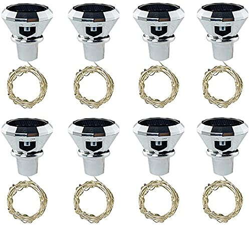 Toifucos Solar Wine Bottle Cork String Lights - 8 Pack 20 LEDs Waterproof Diamond Bottle Decor for Wedding, Holiday, Garden, Patio, Pathway Outdoor (Warm White)