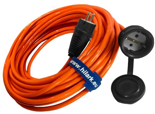 Hilark Cable Tech alargador H07BQ-F 3g2,5 mm (3x2,5 mm), Enchufe y toma de corriente con tapa Schuko, color naranja/azul (15 metro, Naranja)