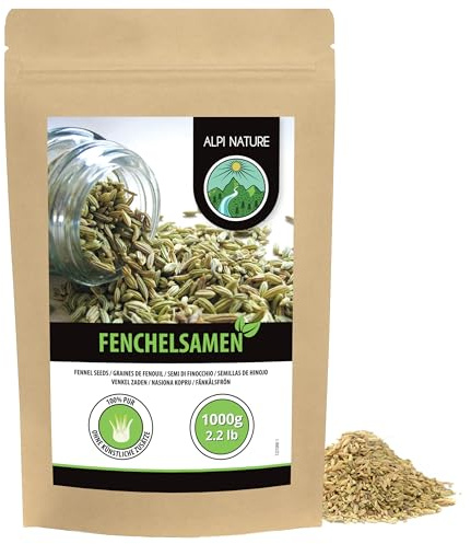 Alpi Nature Fänkålsfrön 1kg, Hela Fänkålsfrön för Matlagning, Kryddblandningar och Te, Fänkål Frön