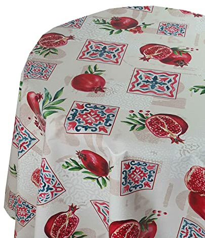 Wachstuch Wachstischdecke Tischdecke Gartentischdecke Farbe und Größe wählbar Granatapfel Oval 130 x 160 cm abwaschbare Wachstuchtischdecke