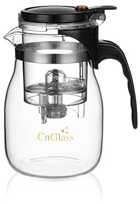 CNGLASS Glass Teapot with Removable Infuser,25oz Clear Tea Kettle with One Button Press to Filter the Tea Soup,Loose Leaf and Blooming Tea Maker