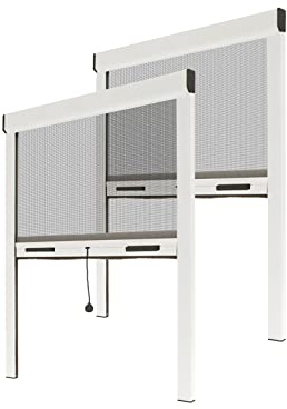 Fliegengitter Insektenschutzrollo Aluminium für Fenster - Weiss, B150 x H160cm - Fiberglas Fliegengitternetz - Fliegengitterrollo Insektenschutz