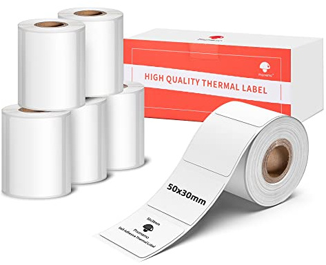 6 Rollen Phomemo M110 Etiketten 50x30mm Selbstklebende Thermodirekt-Etiketten, für M110/M120/M220/M108/M100/M150/M250/M260, für Barcode, Adresse, Preis