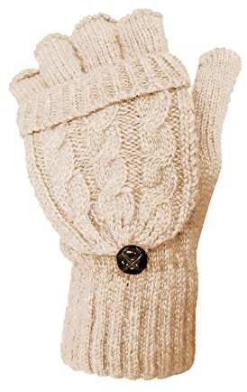 TOSKATOK Fingerlose Handschuhe für Damen und Damen, Zopfmuster, weich, für den Winter, beige, One size