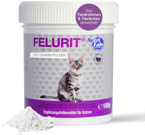 NutriLabs Felurit Polvo para Gatos 100 g – Complemento alimenticio con glucosamina, D-manosa, Concentrado de arándano, etc. – Productos Esenciales para la Salud de los Gatos