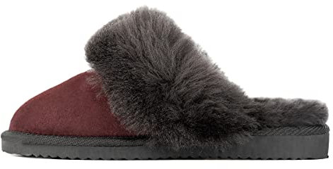 Hollert Damen Lammfell Hausschuhe Burgund Puschen Pantoffeln echt Merino Schaffell Echtleder super warm und bequem Größe 39 EU