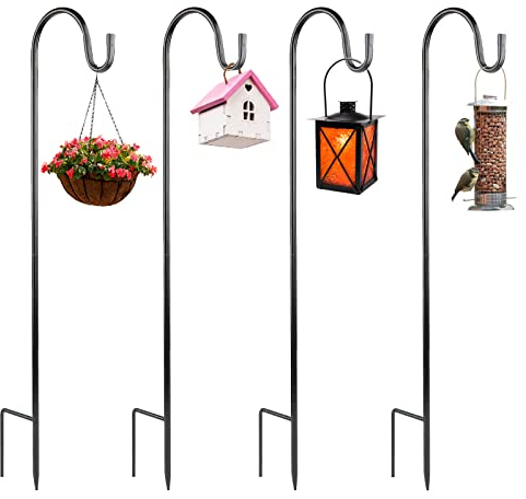 SWAWIS Lot de 4 Crochet De Berger Jardin 90CM pour l'extérieur Articles Décoratifs Suspendus, Lampes Solaires, Paniers à Plantes, Mangeoires