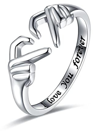 HMOOY Mani Abbraccio Anello, anello Regolabile Amore Abbraccio Mani Rings Per le Donne Ragazze Adolescenti Coppia Anelli Amicizia (HMR1002601)