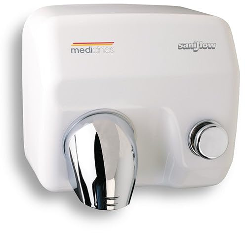 Mediclinics Asciugamani Elettrico Aria Calda a Pulsante in Acciaio Bianco Saniflow E05