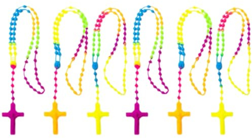 Yardwe Collar Cruz De Plástico 6 Piezas Collar De Cuentas Rosario Colorido Fiesta Religiosa Cristiana Favores Regalos Joyas Para Niños Adolescentes (Color Aleatorio), 45x4cm, Silicona Plástico