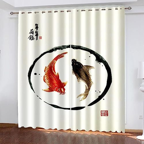 Blickdicht Blackout Vorhang Mit Ösen Schalldämmend Gardinen Polyester 3D Weißer Tintenfisch Karpfen 280 X 180 cm (B X H) Für Wohnzimmer Schlafzimmer Kinder Oder Babyzimmer - Bedruckte Verdunkelungsvo
