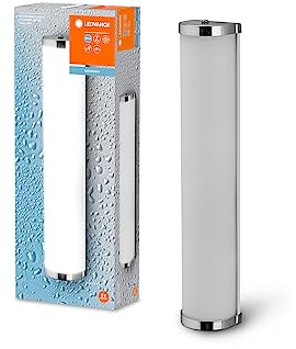LEDVANCE Badezimmerleuchte für die Wand in Zylinderform mit 450mm Durchmesser, chromfarben, E14-Sockel (kein Leuchtmittel dabei), IP44-Schutz, klassisch-modisches Design