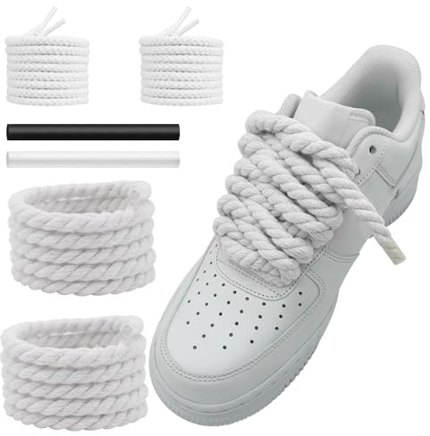 NDTEZUGT 10mm Lacci per Scarpe in Corda Spessa, 120cm 140cm Lacci Intrecciati Rotondi in Coton per Scarpe da Ginnastica, Corsa (Bianco 54''/140cm)